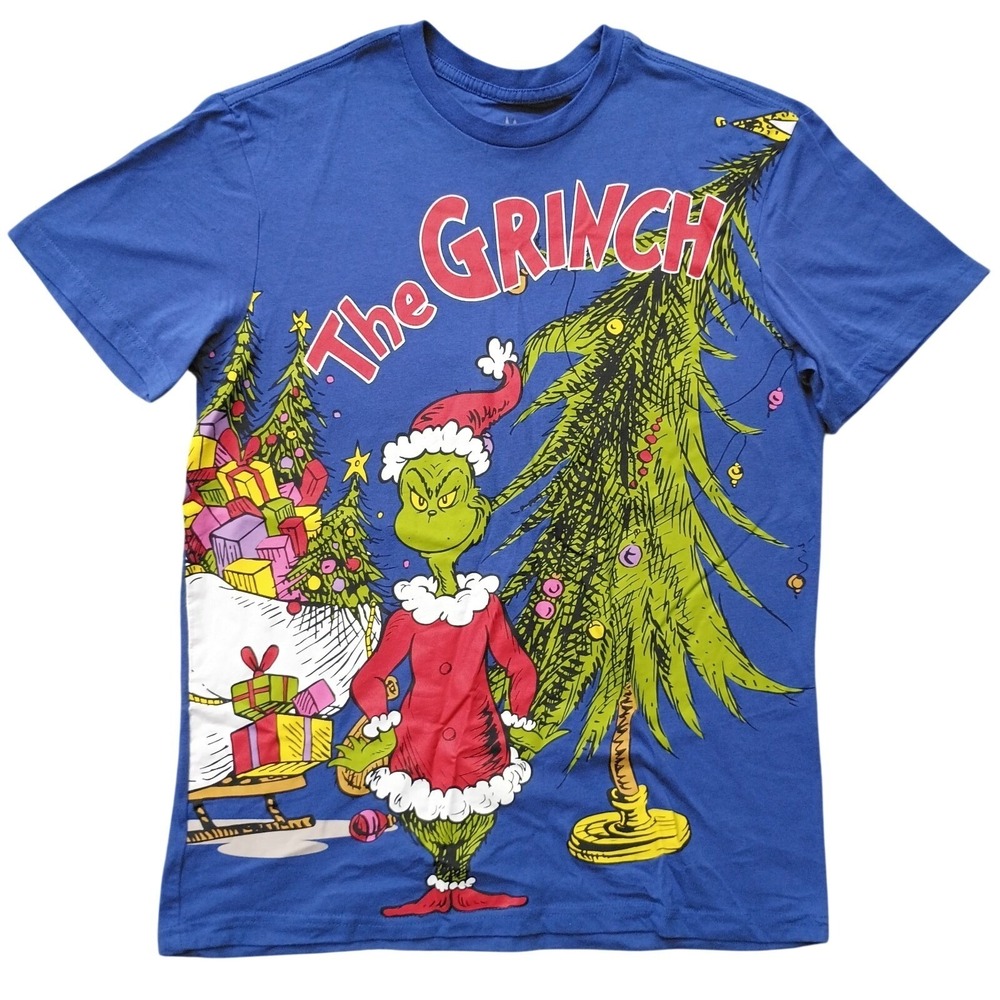 The Grinch Mens S Christmas Graphic Blue T-Shirt Cartoon Movie Holiday